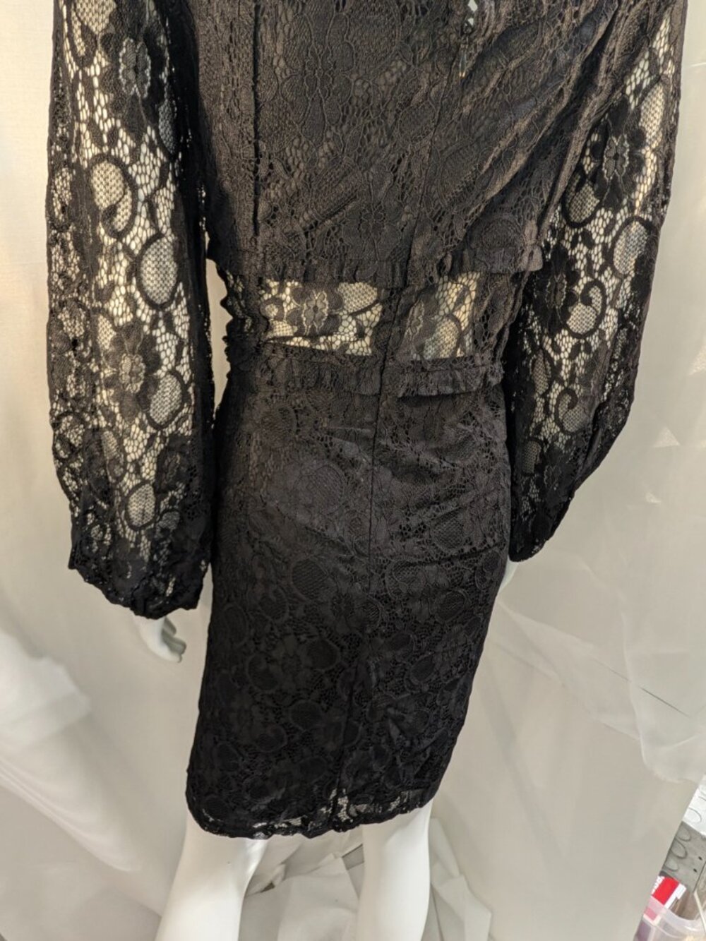 New York & Company Black Lace Dress XXL Sheer Midriff Long Sleeve Cocktail NWOT - Picture 13 of 16